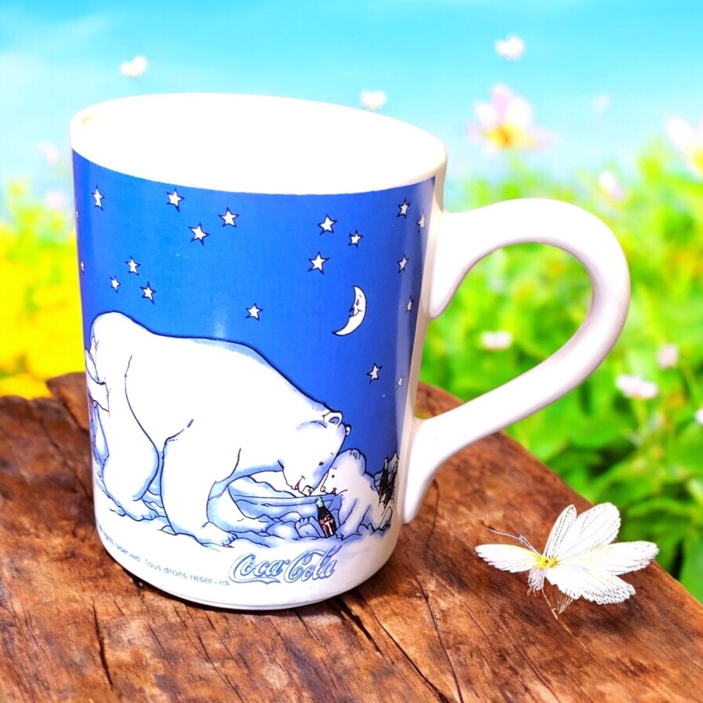 Vintage 1999 COCA COLA Polar Bear Blue Coffee Mug Gibson Collectible‎ Official